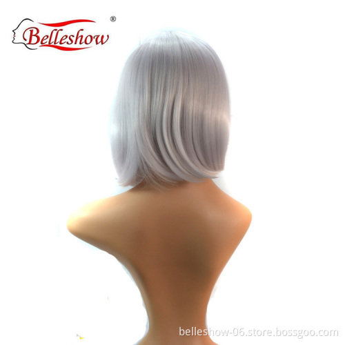 Hot sell wholesale bob wig style synthetic fiber hair bobo head student head lady silver white wig head set wigs
